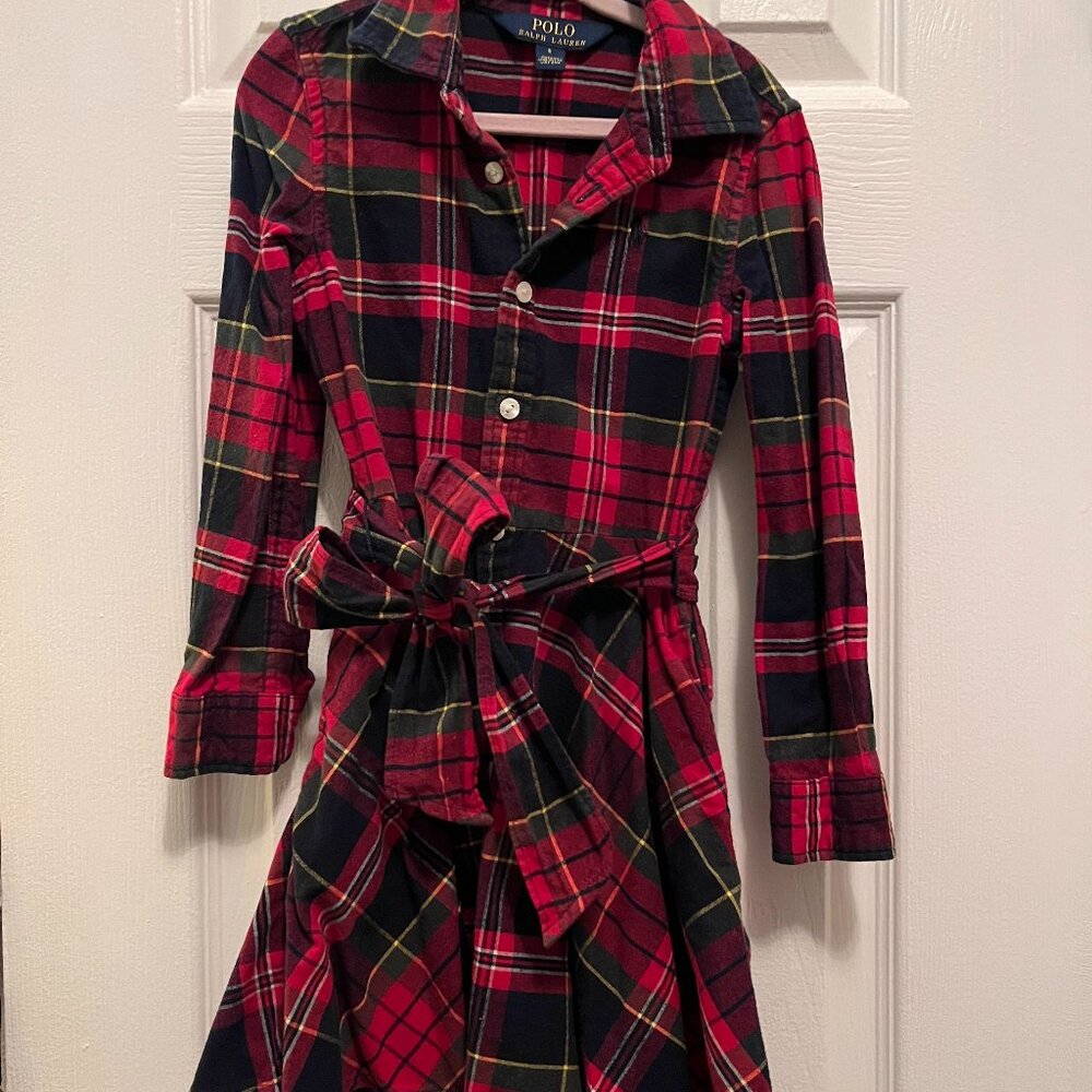 Polo Ralph Lauren Girls Belted Plaid Shirtdress